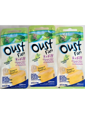 Lot of 3 Discontinued Oust Fan Scented Oil Refills Outdoor Scent .41 Oz NEW